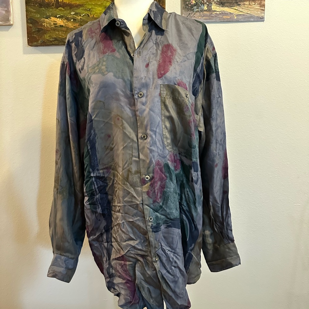Vintage silk Goouch Multicolor Button-Up dress Shirt